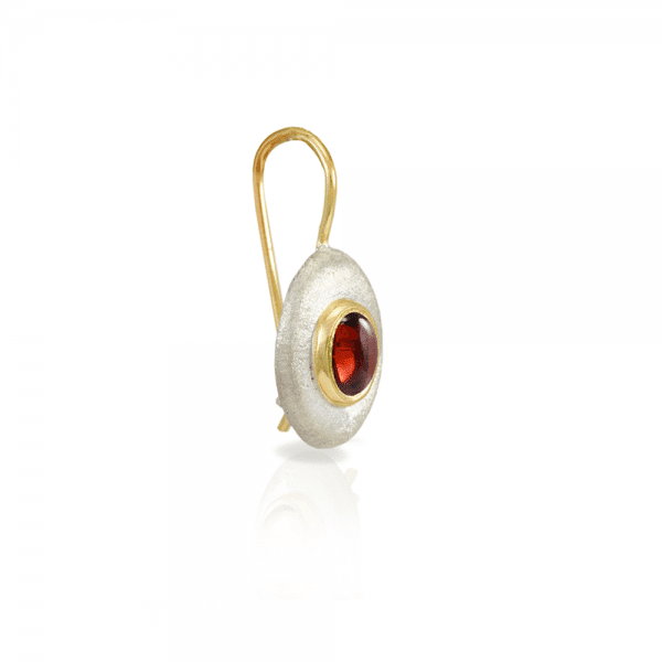 Surfboard Earrings Garnet with Solid Silver “Surfboard” and Gold trim by Scarab Jewellery Studio