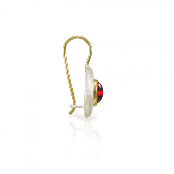 Surfboard Earrings Garnet with Solid Silver “Surfboard” and Gold trim by Scarab Jewellery Studio