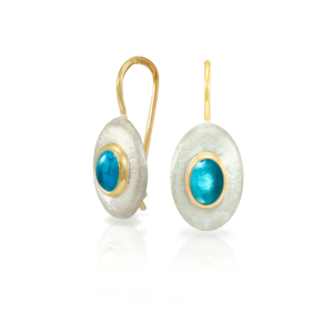 Surfboard Earrings Swiss Blue Topaz with Solid Silver “Surfboard” and Gold trim by Scarab Jewellery Studio