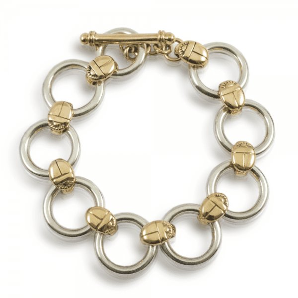 Scarab Circle Bracelet in Silver and Gold
