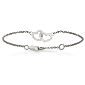 Two Hearts Bracelet in silver by Scarab Jewellery Studio