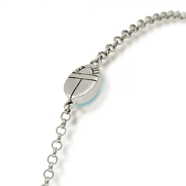 close up of back detail Blue Topaz Cabochon Bracelet - silver - by Scarab Jewellery Studio