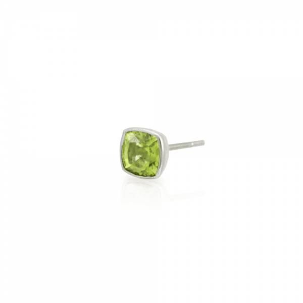 3 quarter view of Peridot Stud Earring set in Silver by Scarab Jewellery Studio