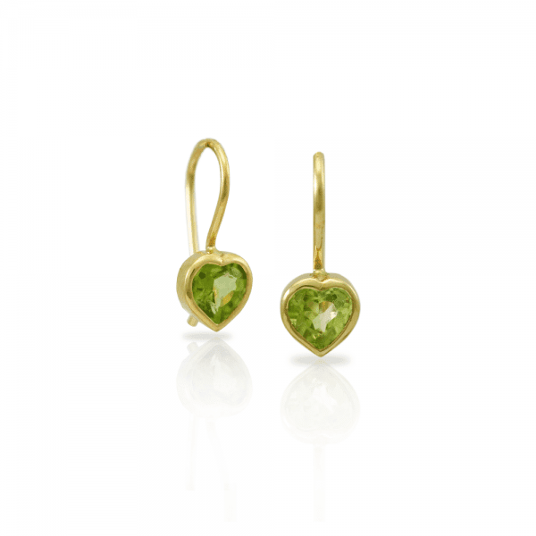 Peridot Heart Earrings set in Gold by Scarab Jewellery Studio