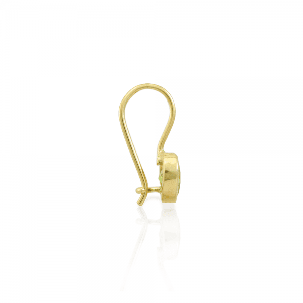Side View of Peridot Heart Earring set in Gold by Scarab Jewellery Studio