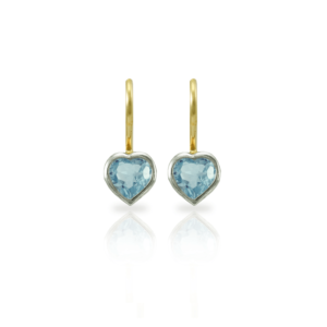 Swiss Blue Topaz heart earrings in silver and gold by Scarab Jewellery Studio