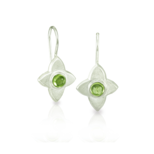 E40 Peridot Silver Flower Petal Earrings