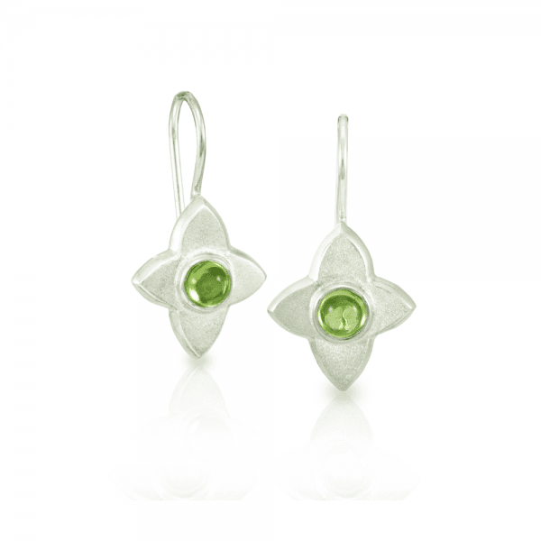 E40 Peridot Silver Flower Petal Earrings