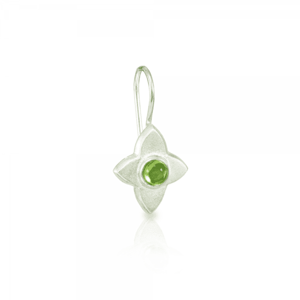 E40 Peridot Silver Petal Flower Earrings