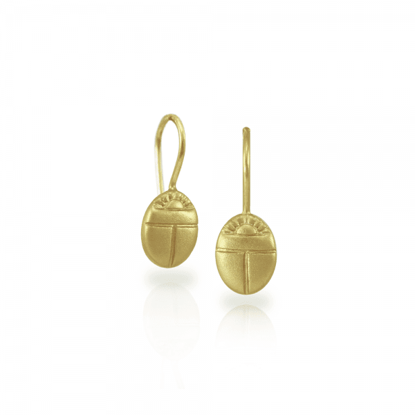 Tiny Scarab Earrings in solid yellow gold by Scarab Jewellery Studio