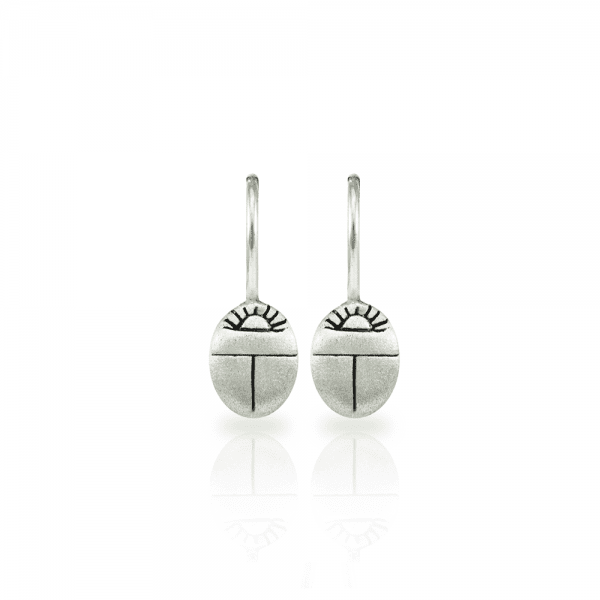 Tiny Scarab Beetle Earrings in solid silver by Scarab jewellery Studio