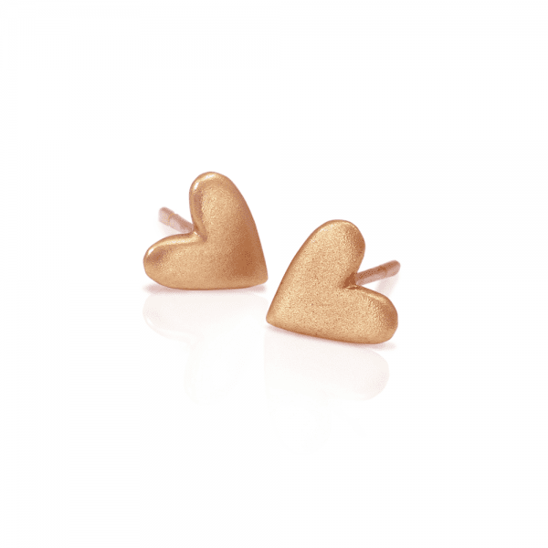 Tiny Valentine Hearts Earrings Red Gold by Scarab Jewellery Studio