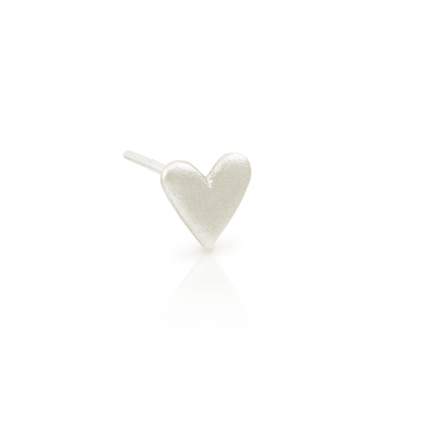 3 quarter view of single Tiny Valentine Hearts Earrings Silver by Scarab Jewellery Studio