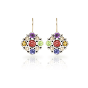 Victorian earrings in silver and yellow gold with gemstone mix