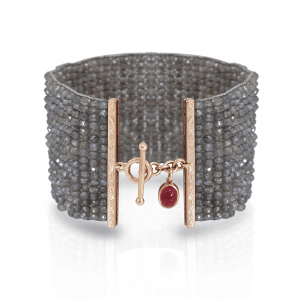 Labradorite woven cuff bracelet - woven labradorite bracelet cuff - with rose gold and pink tourmaline
