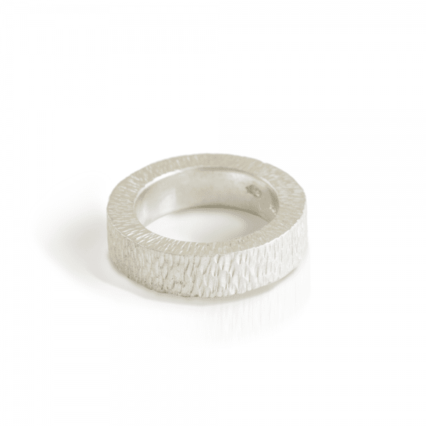 chunky silver band ring with beaten finish by Scarab Jewellery studio