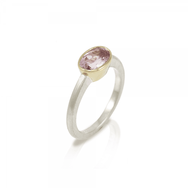 Morganite Engagement Ring Nefertiti Model RG77 in white gold and yellow gold and single morganite solitaire