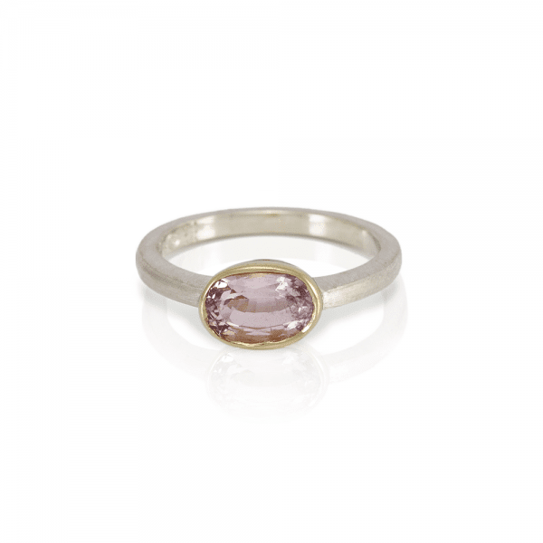 Morganite Engagement Ring Nefertiti Model RG77 in white gold and yellow gold and single morganite solitaire