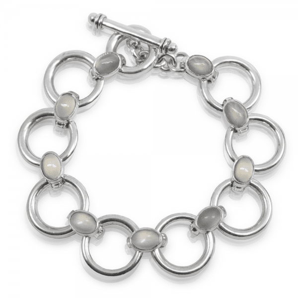 Moonstone Circle Bracelet with Moonstone cabouchon links by Scarab Jewellery Studio
