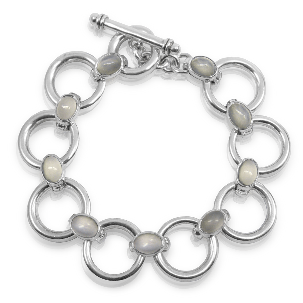 Moonstone Circle Bracelet with Moonstone cabouchon links by Scarab Jewellery Studio