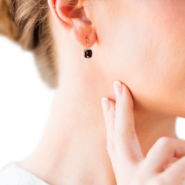 Silver Gold Garnet Earrings by Scarab Jewellery Studio