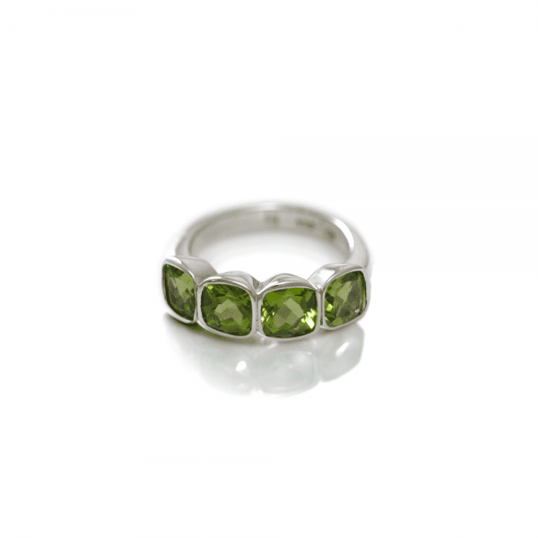 Four Stone Peridot Silver Ring by Scarab Jewellery Studio