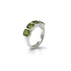 Four Stone Peridot Silver Ring by Scarab Jewellery Studio