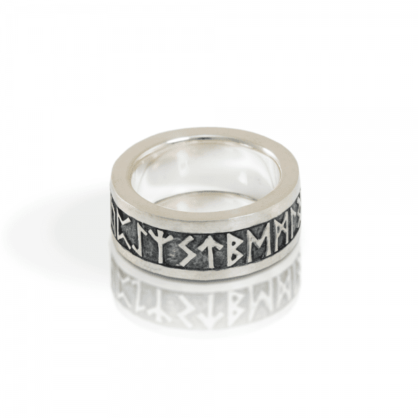 Rune Band in solid silver with oxidized relief by Scarab Jewellery Studio