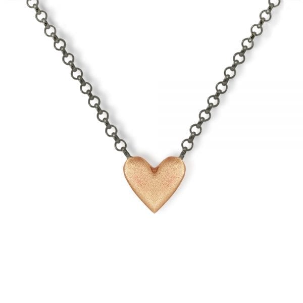 Rose Gold Heart Necklace with integrated blackened silver chain by Scarab Jewellery Studio
