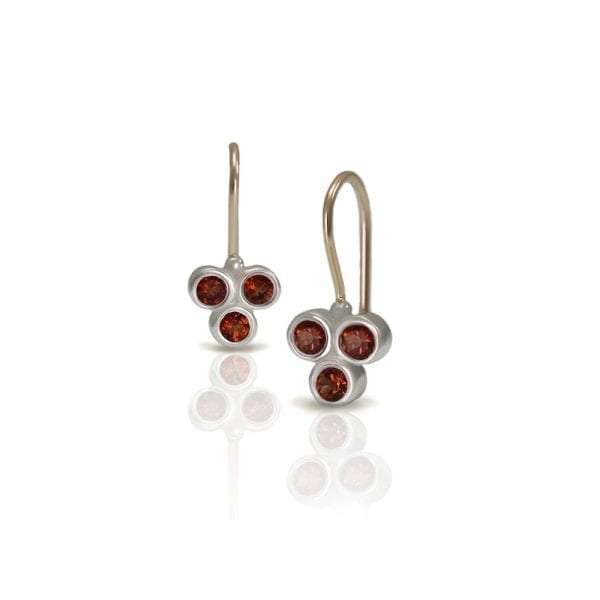 Three Stone Grape Earrings Garnet by Scarab Jewellery Studio