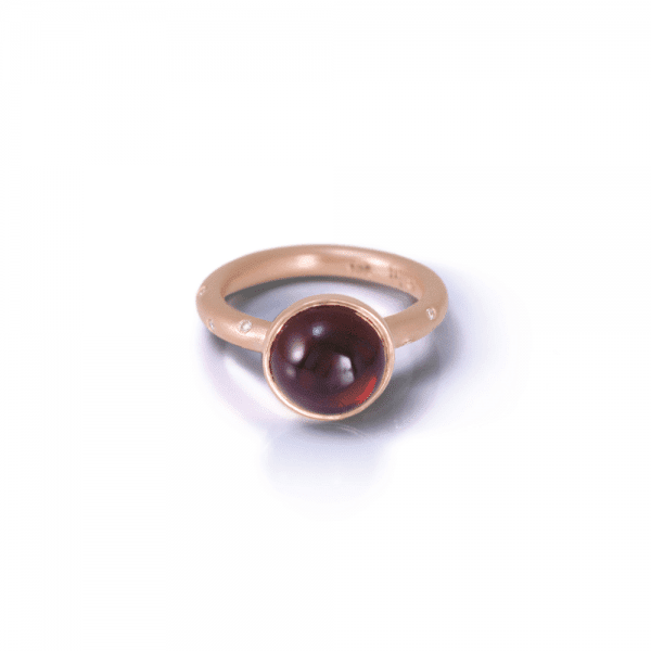 garnet diamond ring red gold by Scarab Jewellery Studio