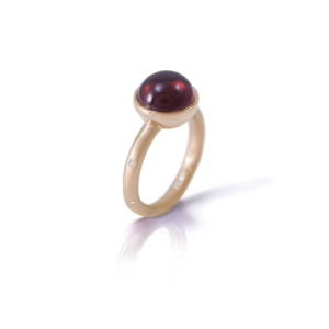 garnet diamond ring red gold by Scarab Jewellery Studio