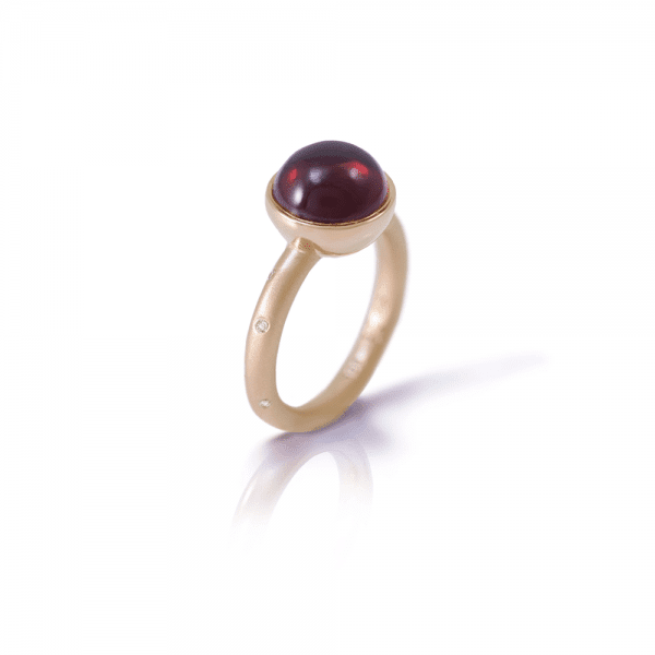 garnet diamond ring red gold by Scarab Jewellery Studio