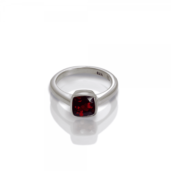 "One" silver ring garnet by Scarab Jewellery Studio