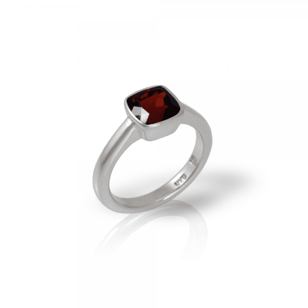 "One" silver ring garnet by Scarab Jewellery Studio