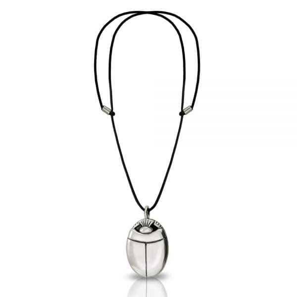 Large silver scarab pendant with leather thong by Scarab Jewellery Studio