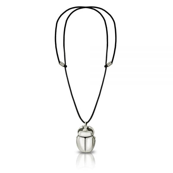 Large Alexandria Egyptian Scarab Silver Pendant with Leather thong by Scarab Jewellery Studio