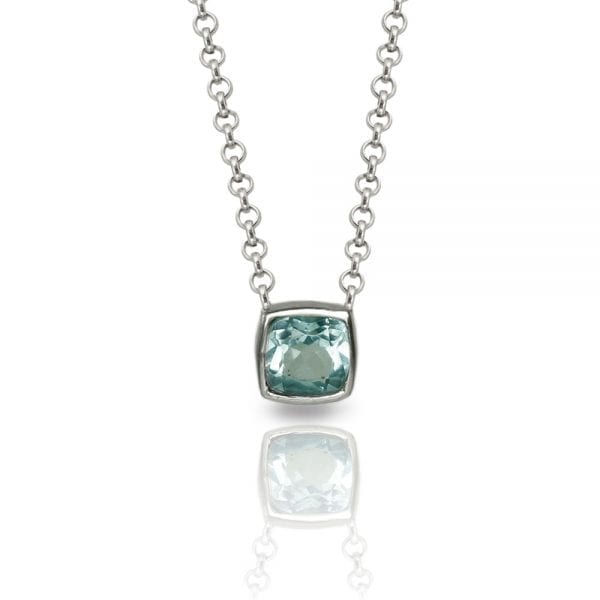 Sky Blue Topaz Silver Pendant - P64 "Boxy" by Scarab Jewellery Studio London