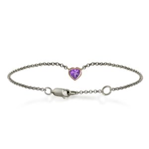 Silver 9ct red gold amethyst heart bracelet by Scarab Jewellery Studio - February Birthstone Jewelry