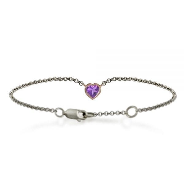 Silver 9ct red gold amethyst heart bracelet by Scarab Jewellery Studio - February Birthstone Jewelry