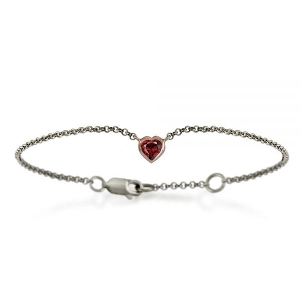 Silver 9ct red gold garnet heart bracelet by Scarab Jewellery Studio