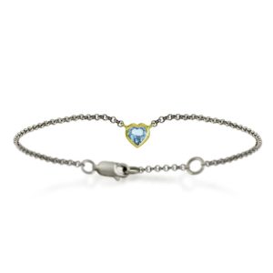 Silver 9ct yellow gold sky blue topaz heart bracelet by Scarab Jewellery Studio