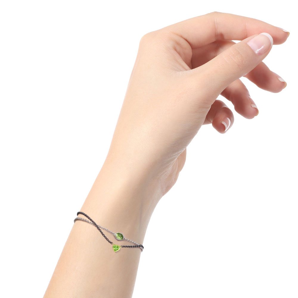 Silver 9ct yellow gold peridot heart bracelet by Scarab Jewellery Studio