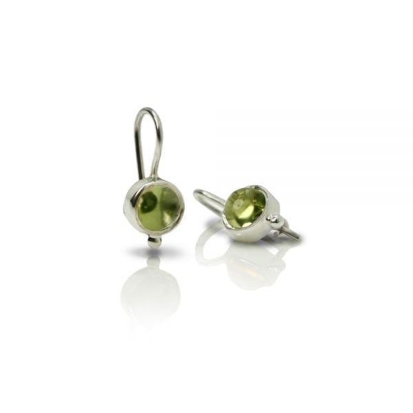 silver peridot drop earrings by Scarab Jewellery Studio