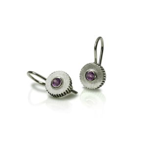 Amethyst Silver Round Cog Earrings by Scarab Jewellery Studio - February Birthstone Jewelry