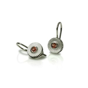 Garnet Silver Round Cog Earrings by Scarab Jewellery Studio