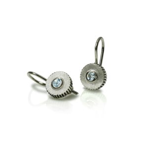 Blue Topaz Silver Round Cog Earrings by Scarab Jewellery Studio