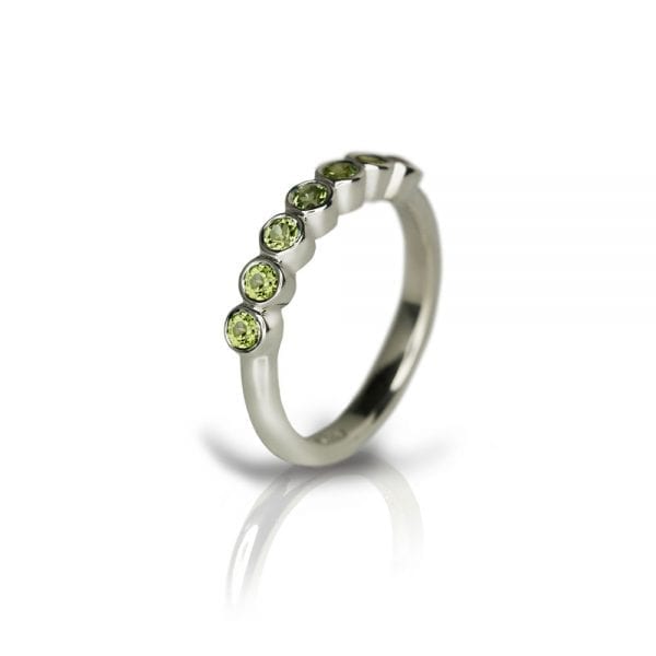 Silver Seven Stone Peridot Ring by Scarab Jewellery Studio