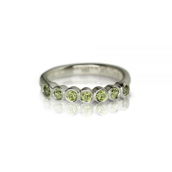 Silver Seven Stone Peridot Ring by Scarab Jewellery Studio