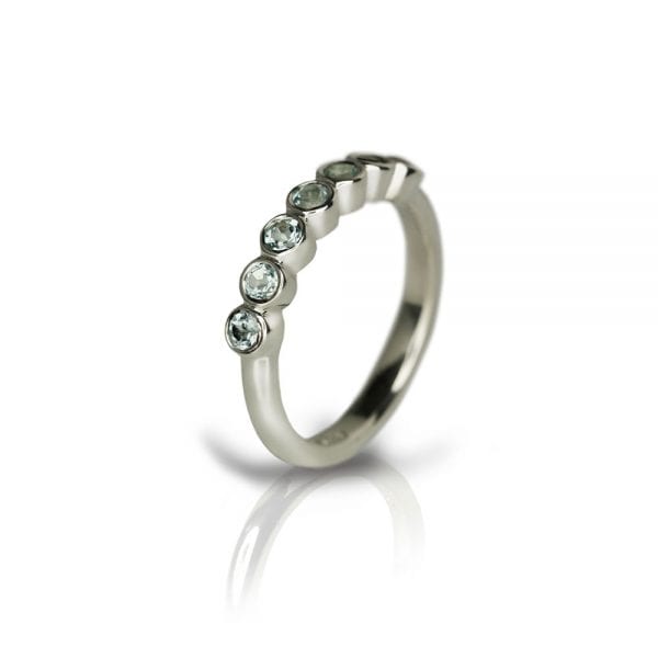 Silver Seven Stone blue topaz Ring by Scarab Jewellery Studio